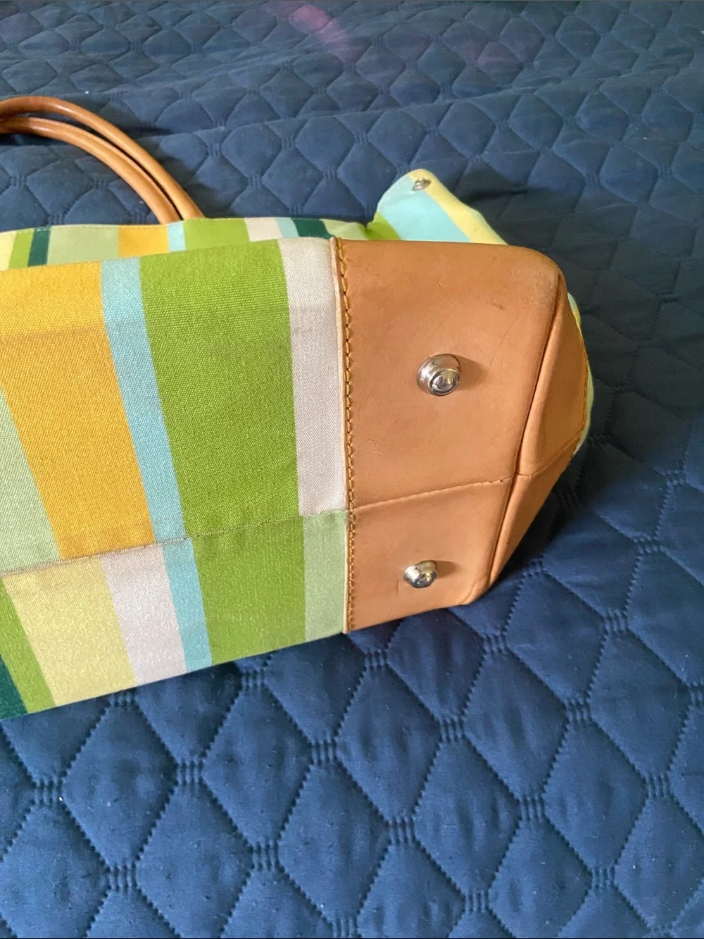 Janus et Cie  by Stubbs and Wooton canvas and leather trim tote - rare find